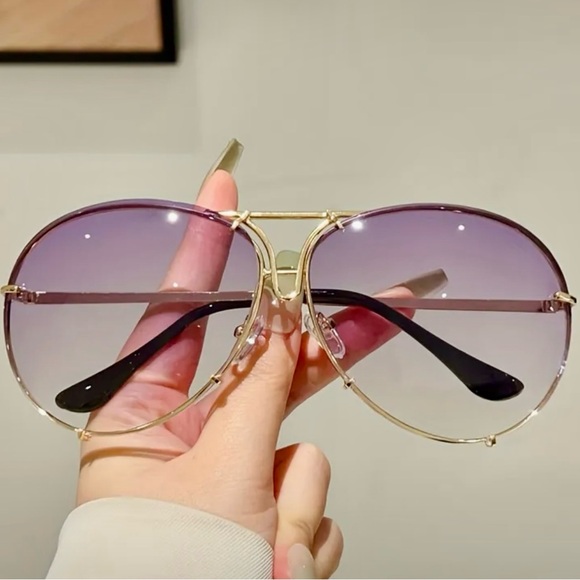 Callie Lives Miz Le Porsche Colorful Lens Gold Aviator Sunglasses Purple Pink - Picture 7 of 7